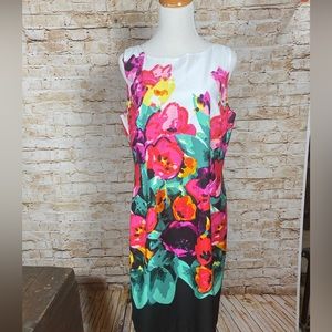 Adrianna Papell Womens Sleeveless Bright Floral Shift Dress Size 14 Lined
